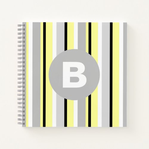Stylish Yellow and Grey Striped Monogram Notebook