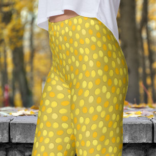 Stylish Yellow and Old Gold Polka Dot Pattern Leggings