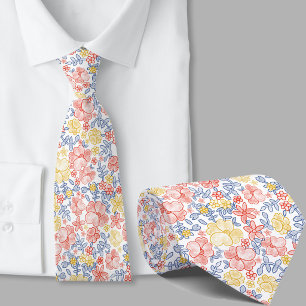 Stylish Yellow and Orange Floral Pattern Necktie