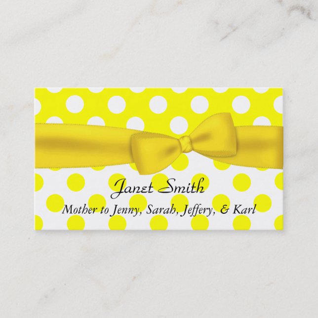Stylish Yellow and White Polka Dot Mommy Card (Front)