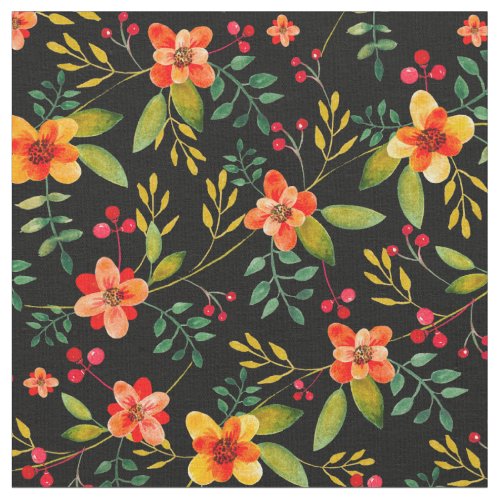 Stylish Yellow Black Floral Watercolor Fabric