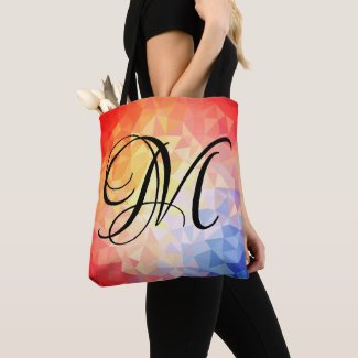 stylish yellow, blue and pink triangle design tote