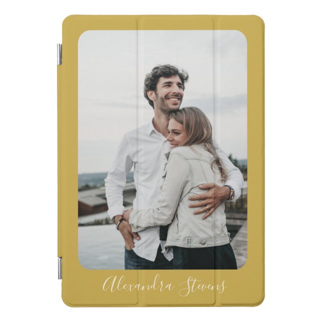 Stylish Yellow Calligraphy Personalized Photo iPad Pro Cover (Front)