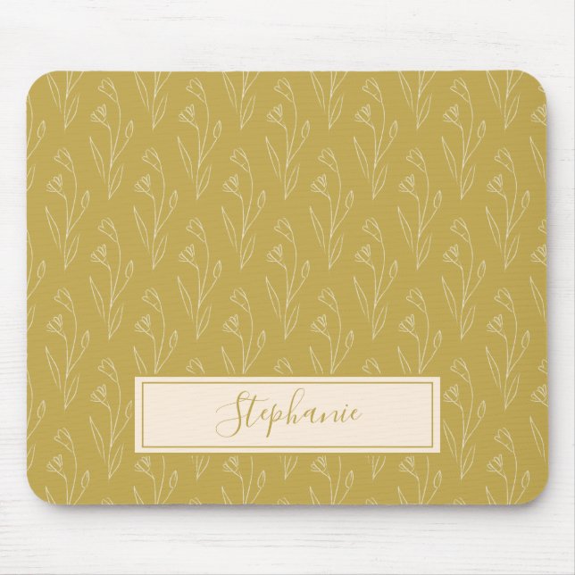 Stylish Yellow Floral Drawing Personalized   Mouse Pad (Front)
