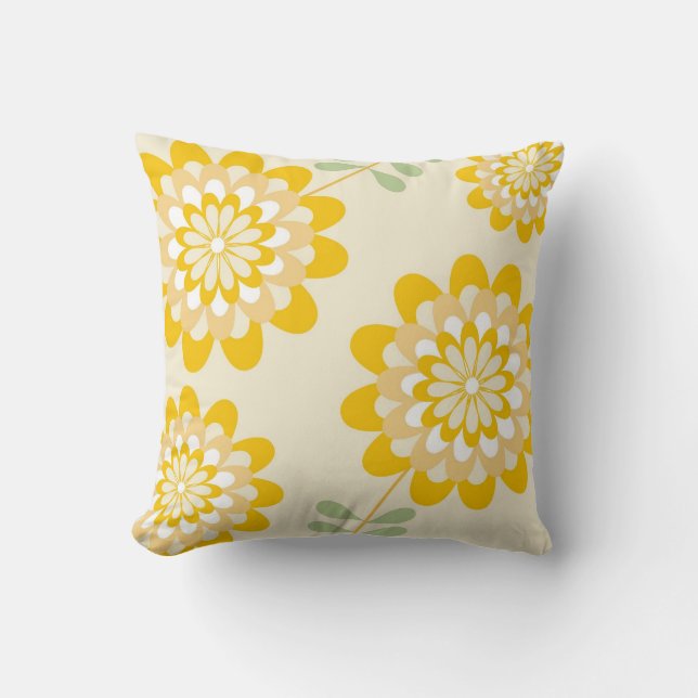 Stylish Yellow Floral Pattern - Cream Throw Pillow (Front)