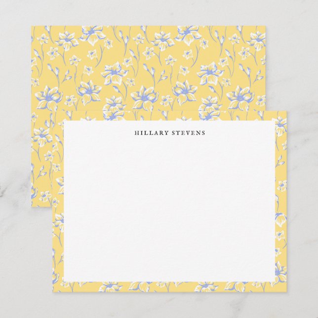 Stylish Yellow Flowers Border Note Card (Front/Back)