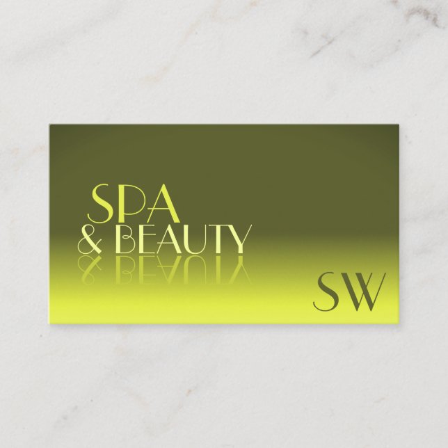 Stylish Yellow Gradient Mirror Font with Monogram Business Card (Front)