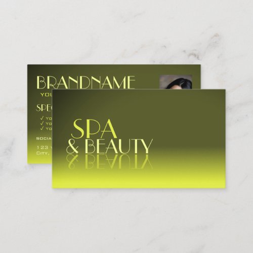 Stylish Yellow Gradient Mirror Font with Photo Business Card