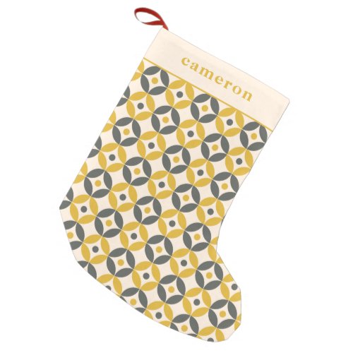 Stylish Yellow Gray Geometric Personalized  Small Christmas Stocking