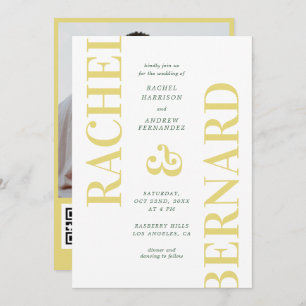 Stylish Yellow & Green Typography QR Code Wedding Invitation