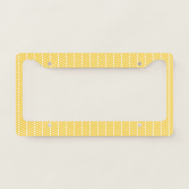 Stylish Yellow Herringbone Chevron Zig Zag Pattern License Plate Frame (Front)