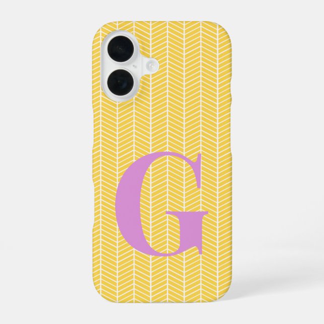 Stylish Yellow Herringbone Chevron ZigZag Monogram Iphone Case (Back)