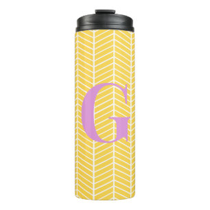 Stylish Yellow Herringbone Chevron ZigZag Monogram Thermal Tumbler