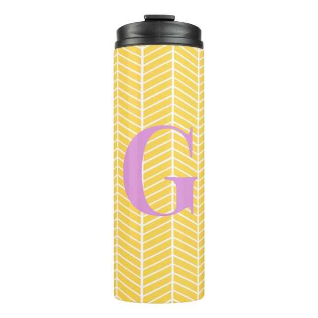 Stylish Yellow Herringbone Chevron ZigZag Monogram Thermal Tumbler (Front)