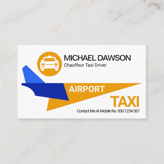 Stylish Yellow Jet Airplane Airport Taxi Business Card (Front)