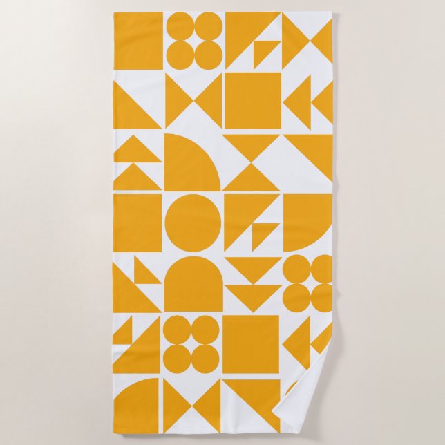 Stylish Yellow Modern Geometric Shapes Pattern Beach Towel (Front)
