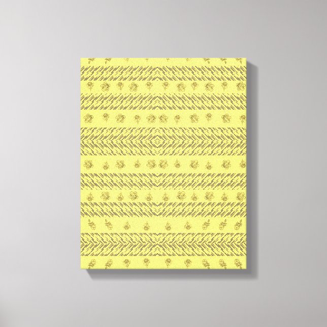 Stylish yellow navy Blue Stripes & Floral pattern Canvas Print (Front)