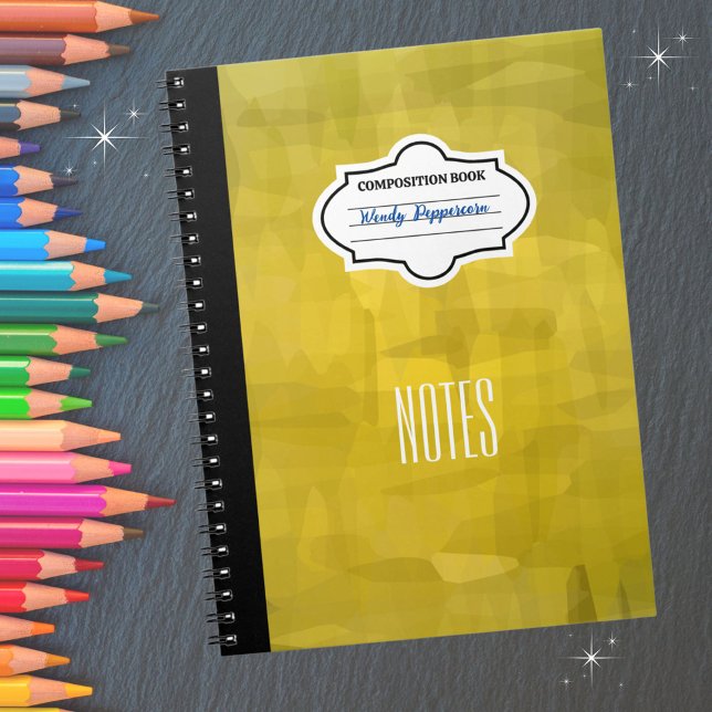 Stylish Yellow Patterned Personalized Composition  Notebook (Personalize with your name and subject.  Available in multiple colors. )