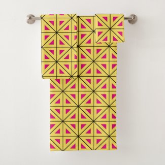Stylish Yellow & Pink Geometric Pattern Bath Towel Set