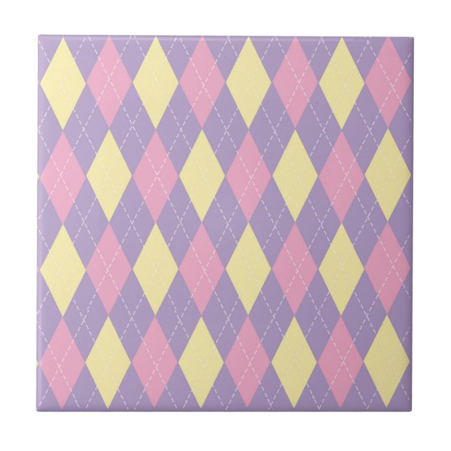 Stylish Yellow Pink Purple Argyle Pattern Ceramic Tile (Front)