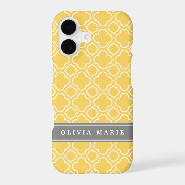 Stylish Yellow Quatrefoil Pattern with Name Iphone Case (Back)