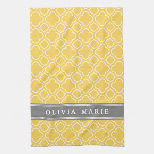 Stylish Yellow Quatrefoil Pattern with Name Towel