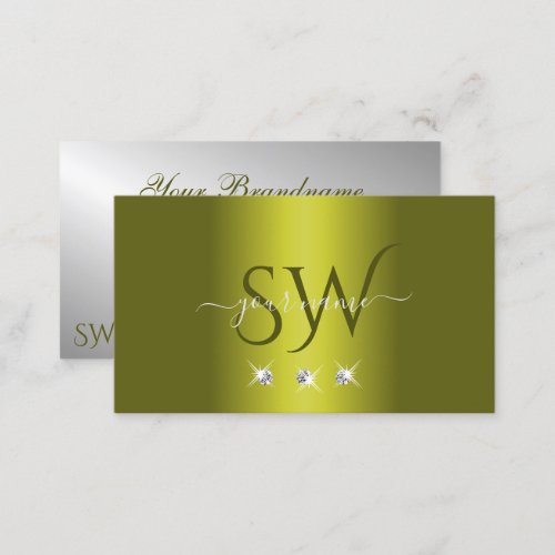 Stylish Yellow Silver Sparkling Diamonds Initials Business Card