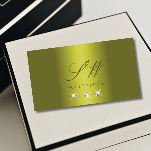 Stylish Yellow Silver Sparkling Diamonds Monogram Business Card