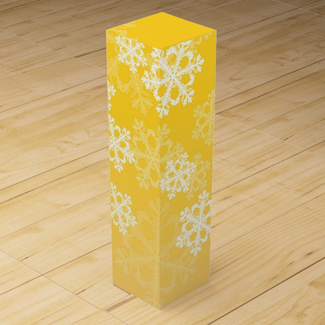 Stylish Yellow Snowflakes Modern Christmas pattern Wine Box (Front)