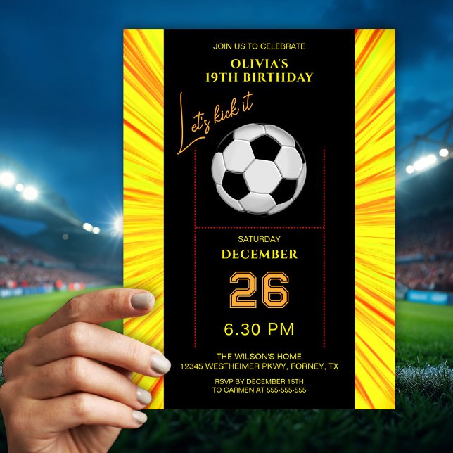 Stylish Yellow Soccer Birthday Invitation (Creator Uploaded)