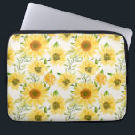 Stylish yellow sunflowers pattern laptop sleeve<br><div class="desc">Illustration style graphic of yellow sunflowers with leaves and stems on white background, seamless repeat pattern</div>