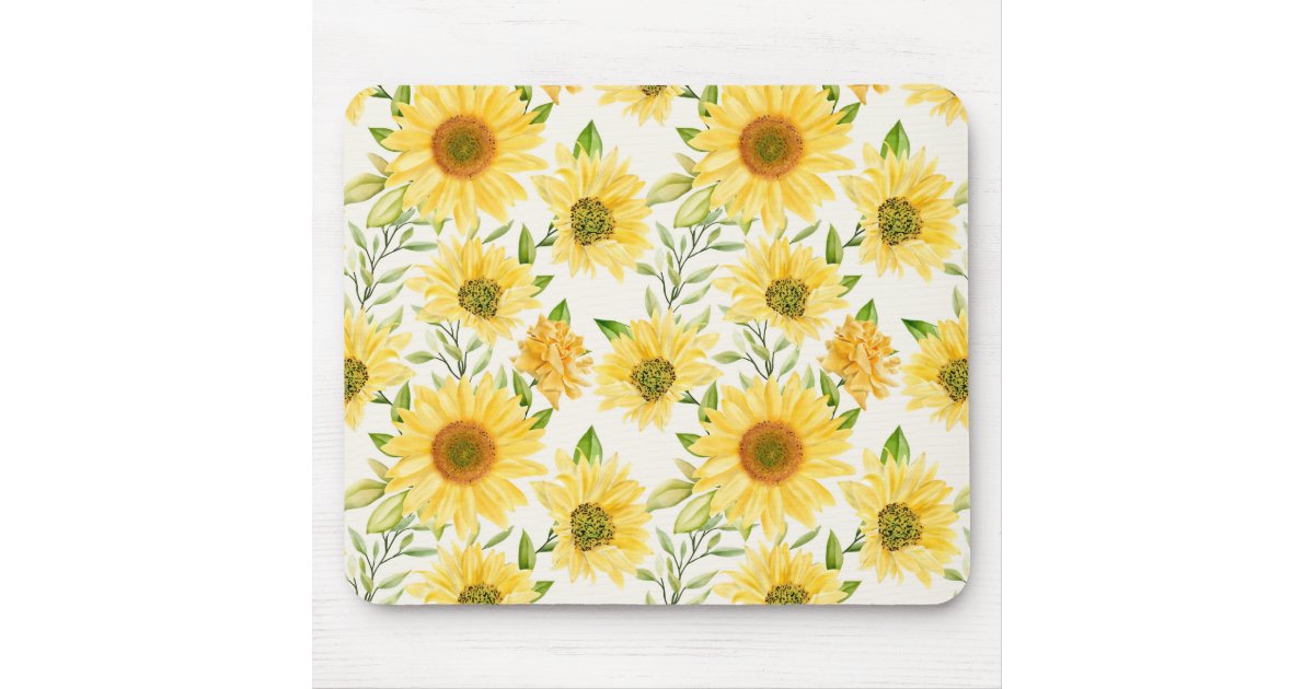 Stylish yellow sunflowers pattern mouse pad | Zazzle