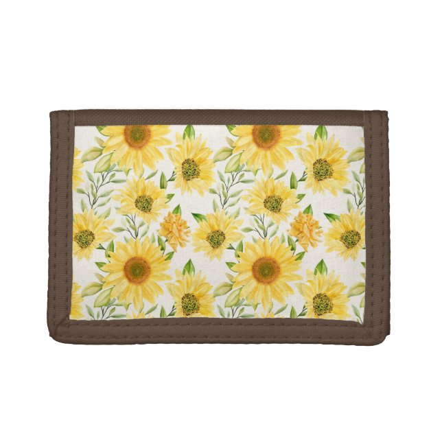 Stylish yellow sunflowers pattern trifold wallet (Front)