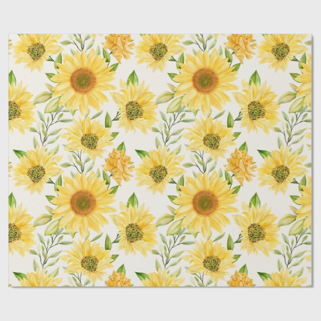 Stylish yellow sunflowers pattern wrapping paper (Flat)