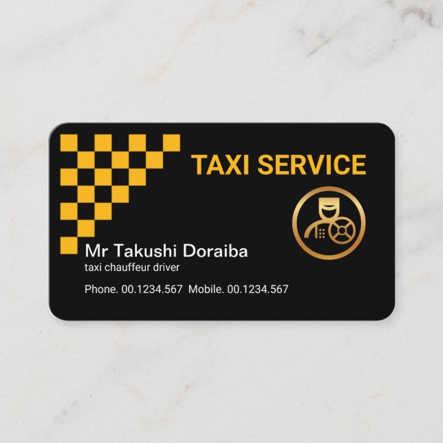 Stylish Yellow Taxi Check Boxes Cab Driver Business Card (Front)