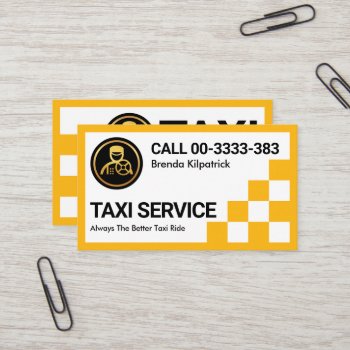 Stylish Yellow Taxi Check Frame Driving Business Card by keikocreativecards at Zazzle