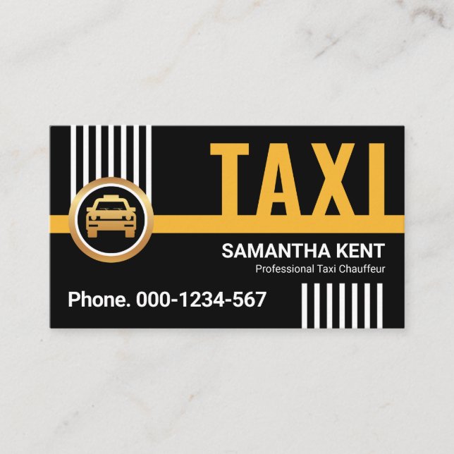 Stylish Yellow Taxi Lines Driving Business Card (Front)