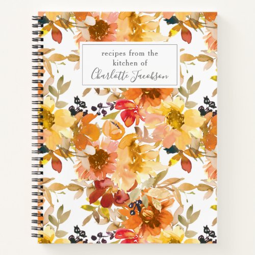 Stylish Yellow Watercolor Floral Custom Recipe  Notebook