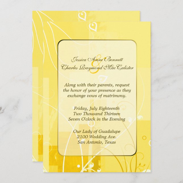 Stylish Yellow Wedding Invitation (Front/Back)