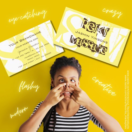 Stylish Yellow White and Brown Chic with Monogram Business Card