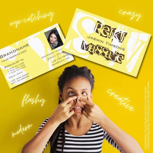 Stylish Yellow White and Brown with Photo Monogram Business Card