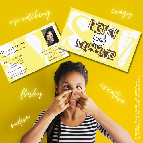 Stylish Yellow White Brown Photo Logo and Monogram Business Card