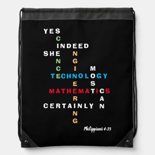 Stylish YES SHE CAN Motivational STEM Drawstring Bag