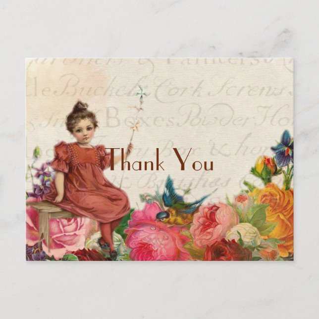 Stylish Young Vintage Girl Thank You Postcard (Front)