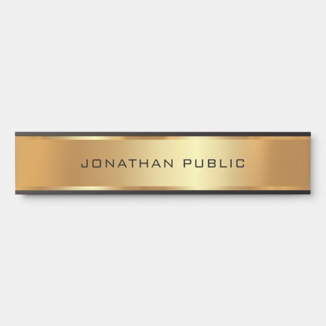 Stylish Your Custom Text Template Black & Gold Door Sign (Front)