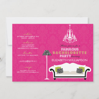 Stylish Zebra Decor Bachelorette Invite (fuchsia)