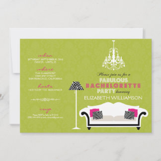 Stylish Zebra Decor Bachelorette Invite (lime)