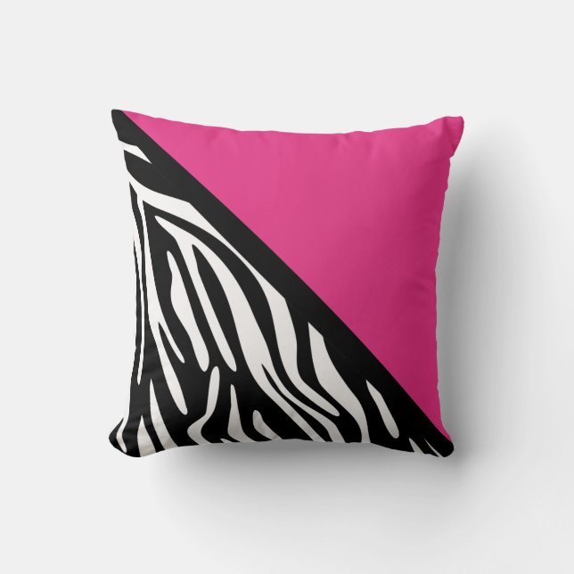 Stylish Zebra Print and Pink Throw Pillow (Front)