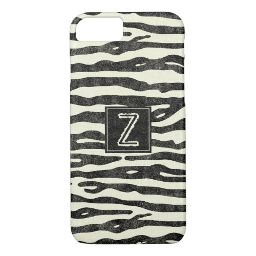 Stylish Zebra Print Black Stripes Chic Monogram iPhone 87 Case