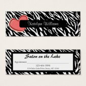 Stylish Zebra Print Heart Appointment Card (Front & Back)